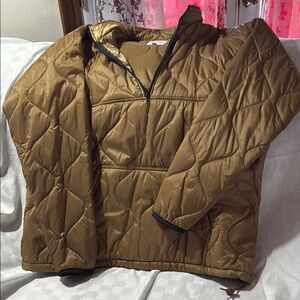 Gold Puffer Jacket with Diamond Quilting and Relaxed Fit